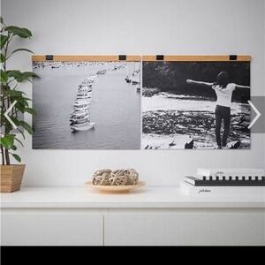 IKEA VISBÄCK Wooden Slat Frame with Black Accent Clips - Natural Wood